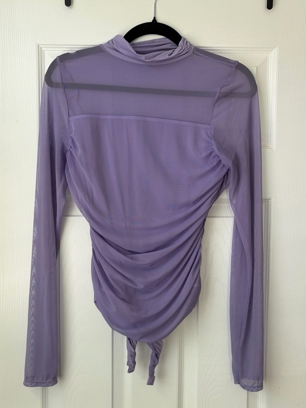 Women’s Lavender Ruched Mesh Long-Sleeve Bodysuit